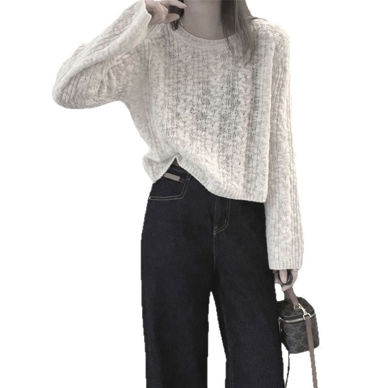 Women's Lazy Style Loose Short Soft Round Neck Sweater