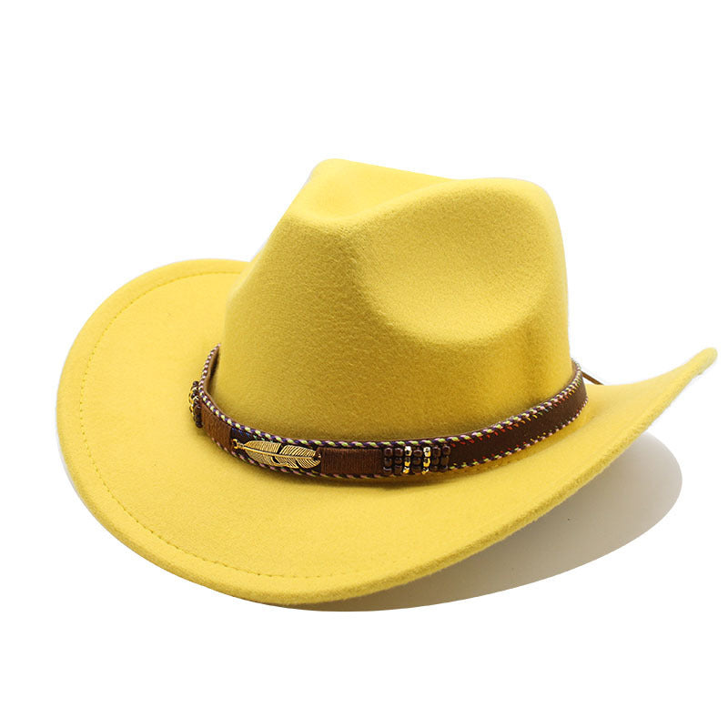 Ethnic Style Metal Feather Western Denim Top Hat