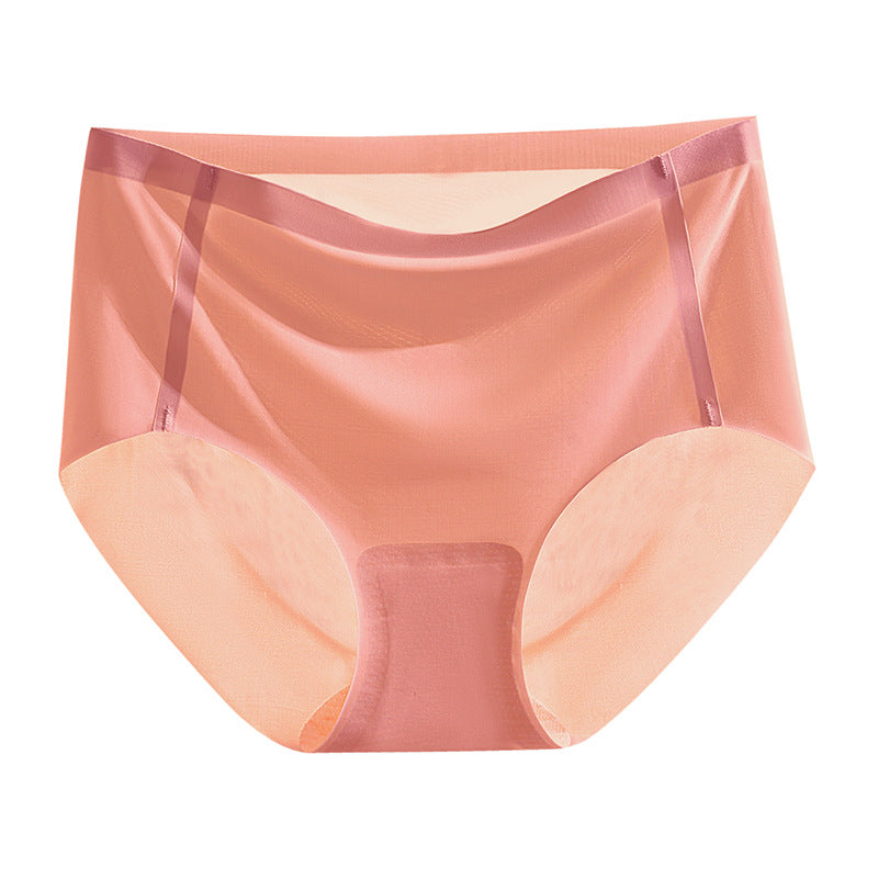 Ice Silk Underwear Women's Traceless Mid Waist Silk Antibacterial Girl Student Pure Cotton