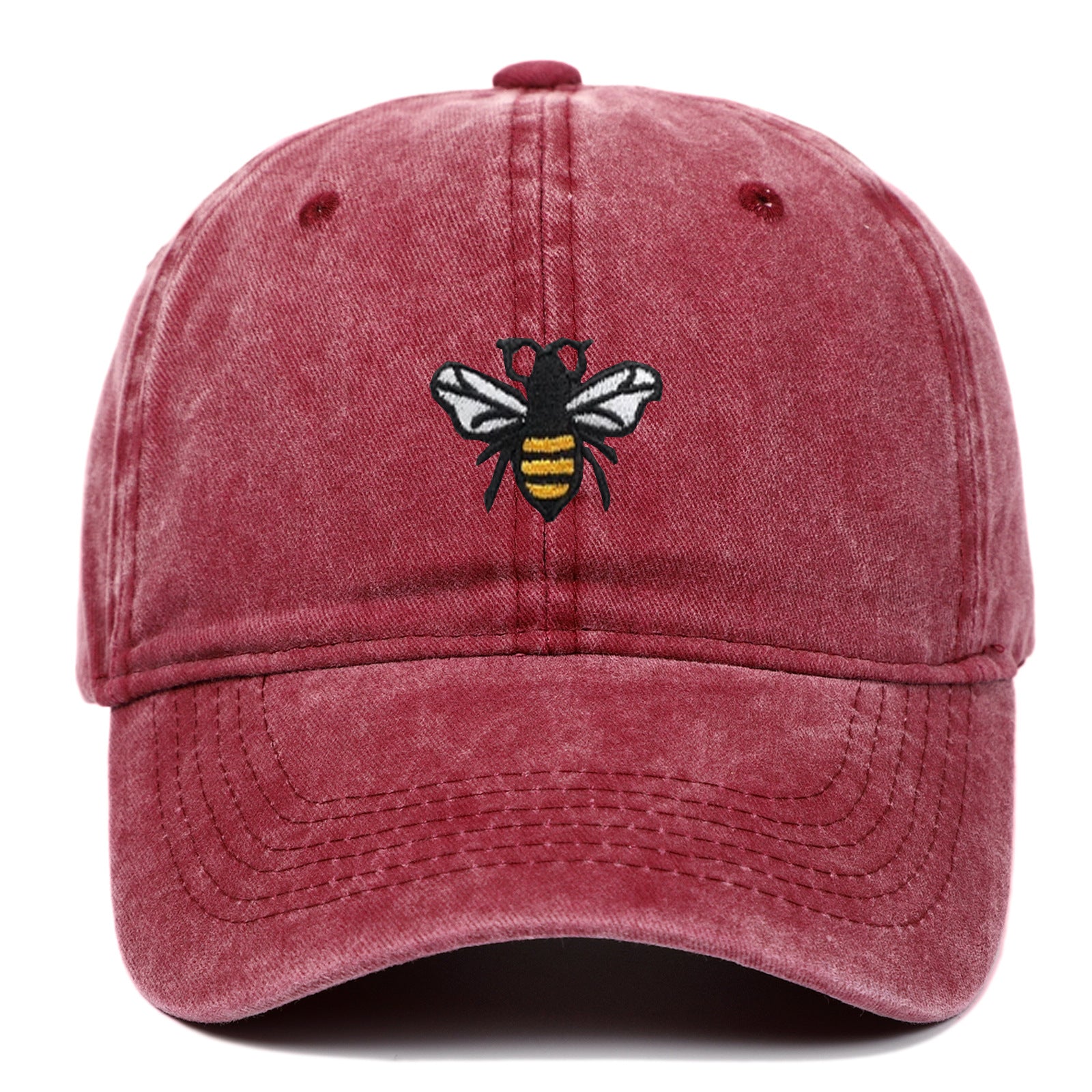 Bee Embroidery Baseball Cap Vintage Worn Looking Washed-out