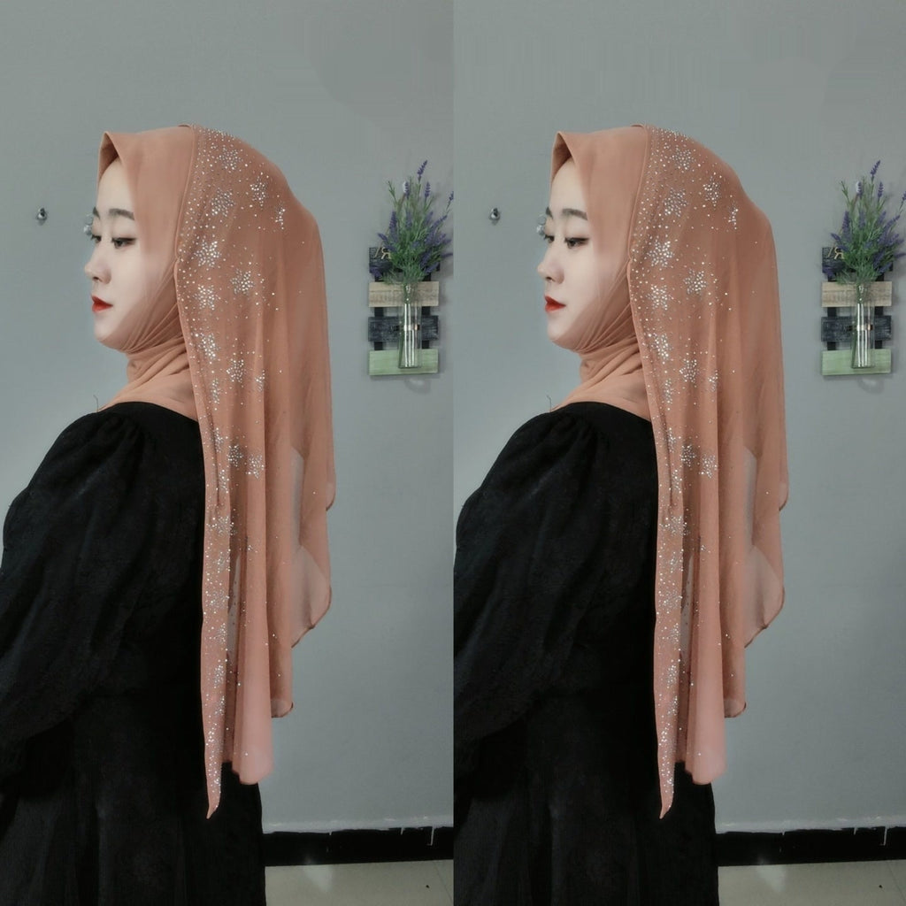 Flower Hot Drilling Voile Turban Winding Towel New Headscarf