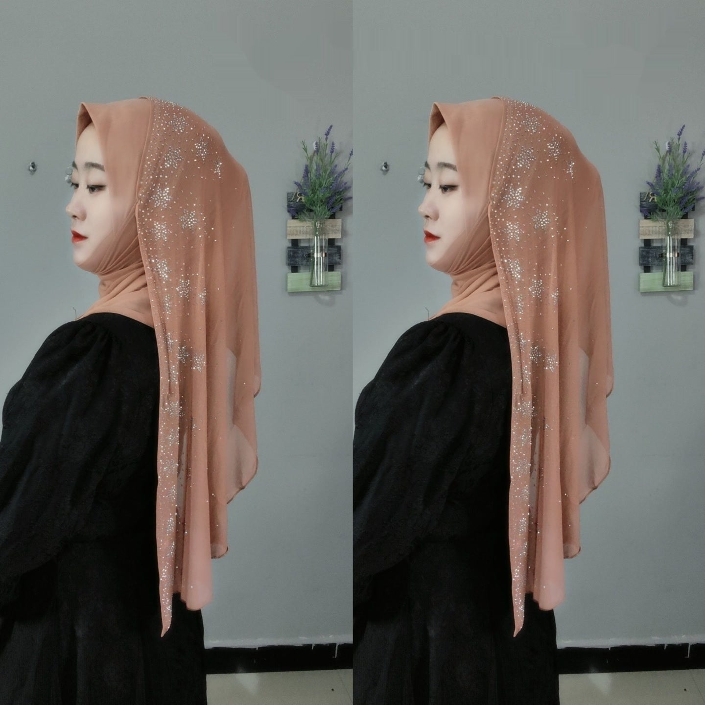 Flower Hot Drilling Voile Turban Winding Towel New Headscarf