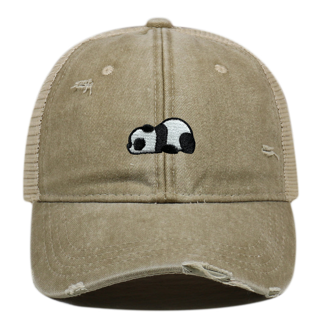 Water Washed Hole Panda Embroidered Baseball Cap