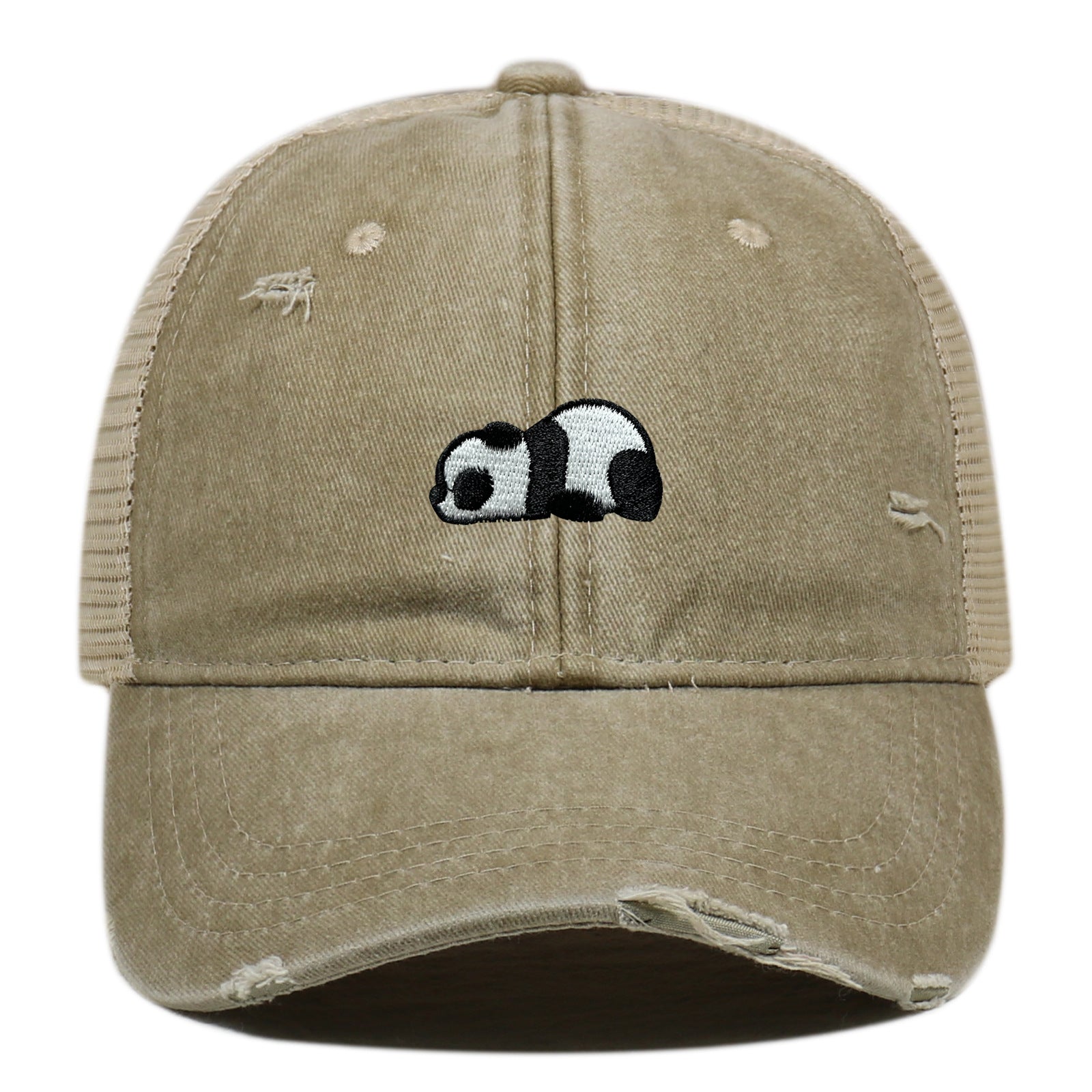Water Washed Hole Panda Embroidered Baseball Cap