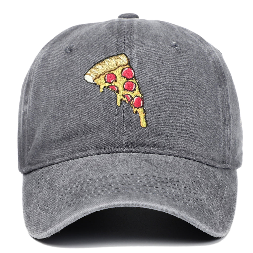 Pizza Embroidery Soft Top Baseball Cap Retro Worn Looking Washed-out