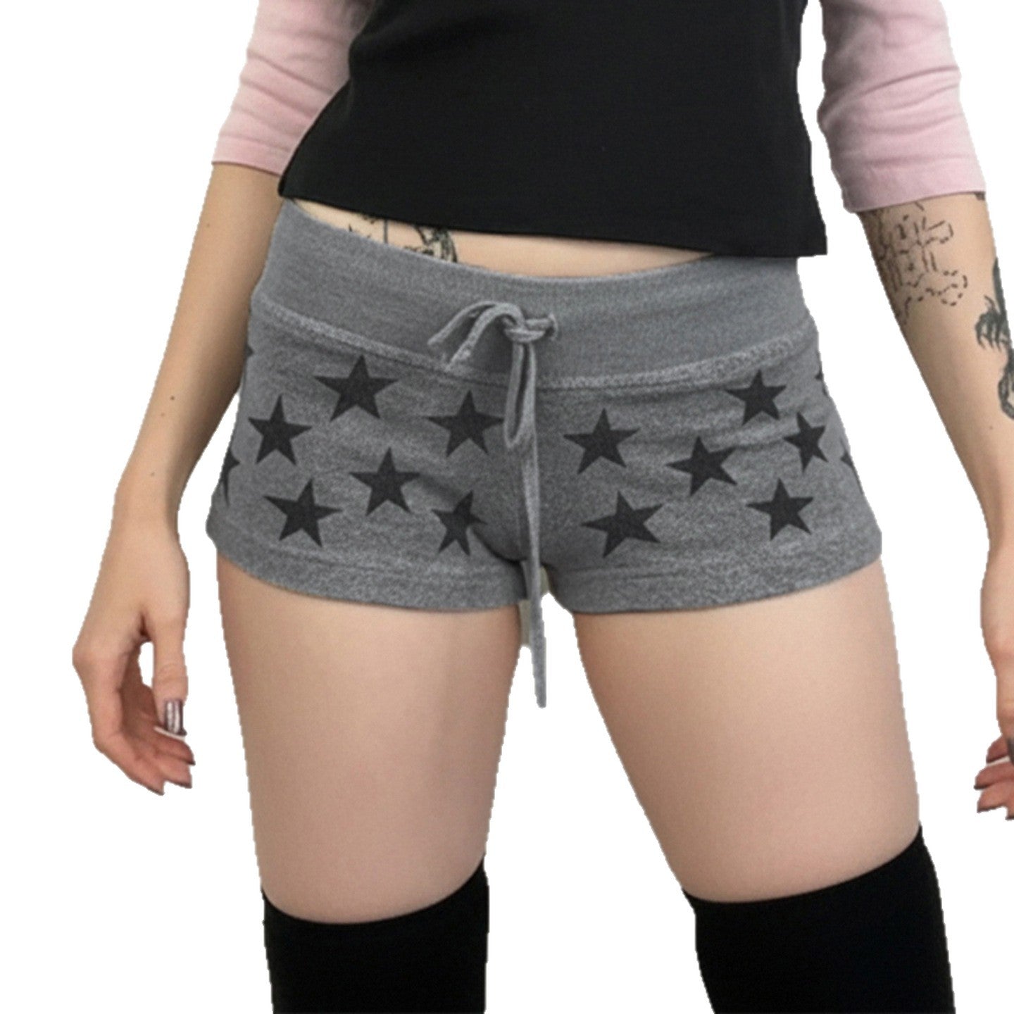 American-style Streetwear Star-print Low-rise Lace-up Casual Shorts