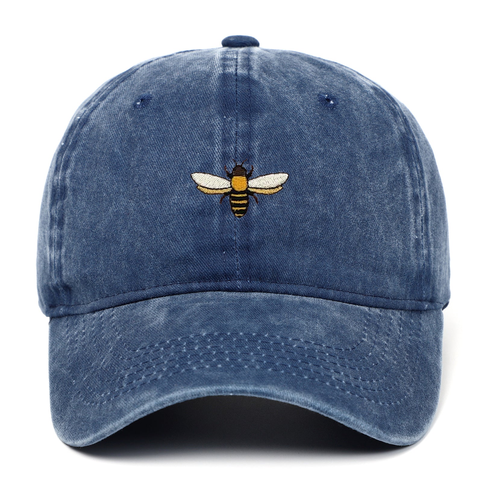 Bee Embroidered Baseball Cap Vintage Distressed