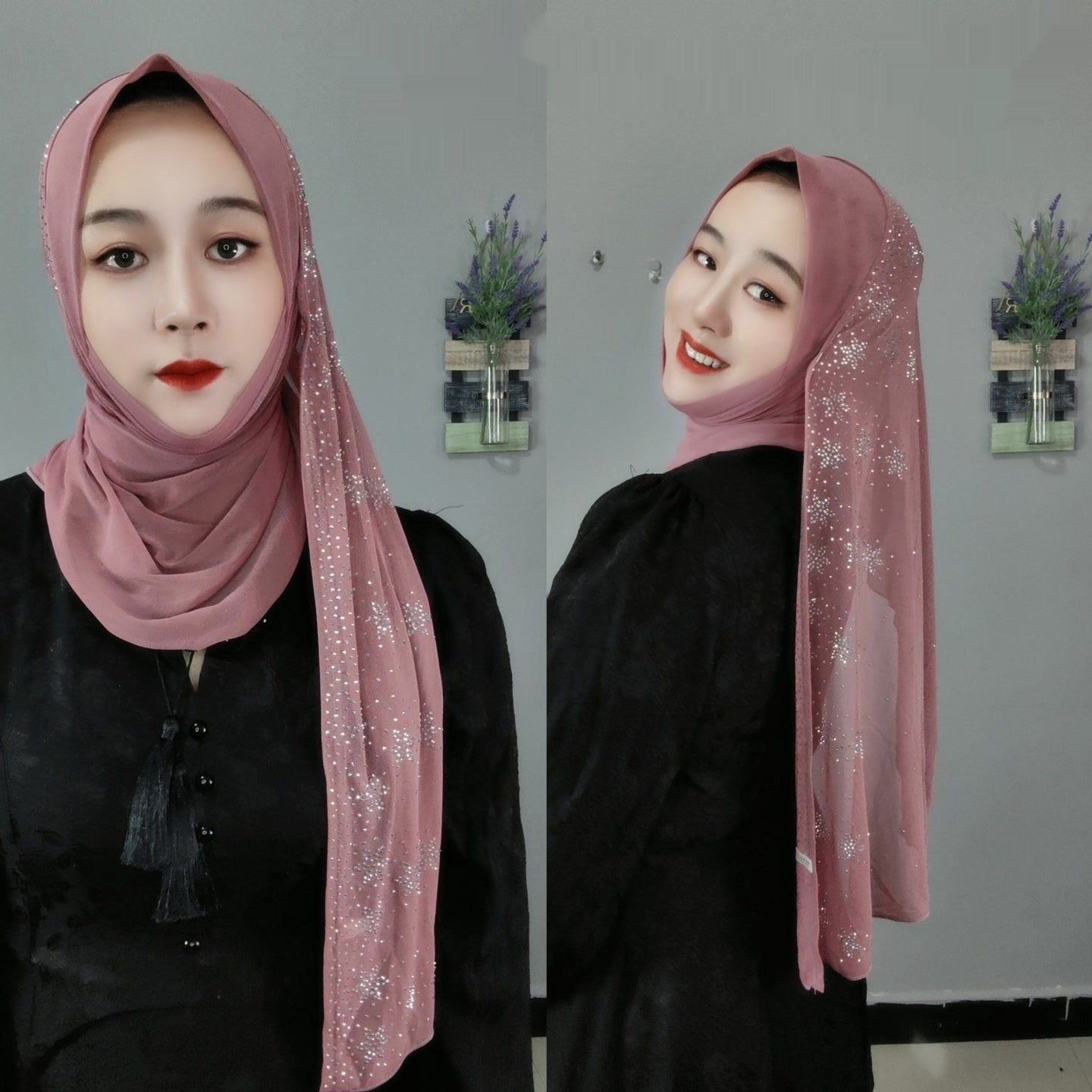 Flower Hot Drilling Voile Turban Winding Towel New Headscarf