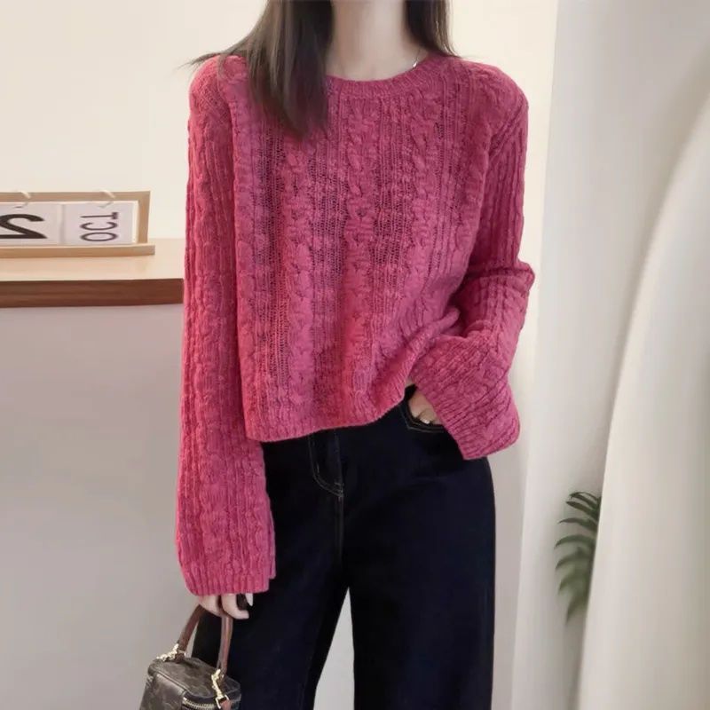 Women's Lazy Style Loose Short Soft Round Neck Sweater