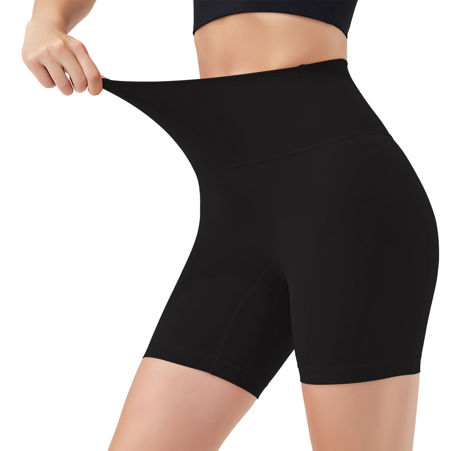 4 Sizes-5 Colors Option -- 1Pc Women's High Waist Biker Shorts Tummy Control Pants Athletic Leggings Spandex Booty Shorts With 6.3In Inseam No Front Seam For Workout Yoga Running Volleyball Dance
