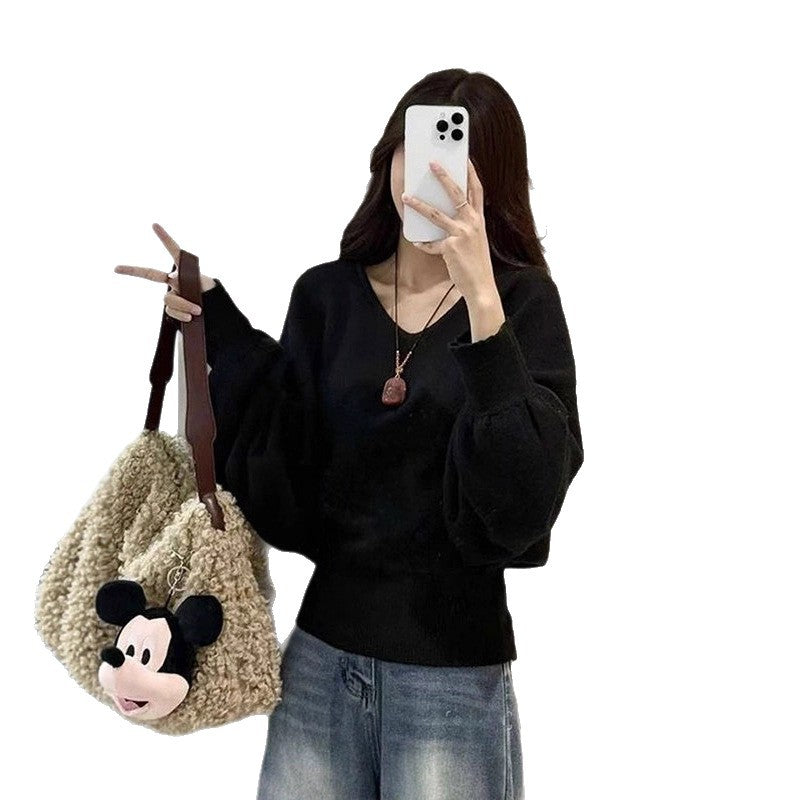 Lazy Style V-neck Batwing Sleeve Knitwear Women's Autumn And Winter