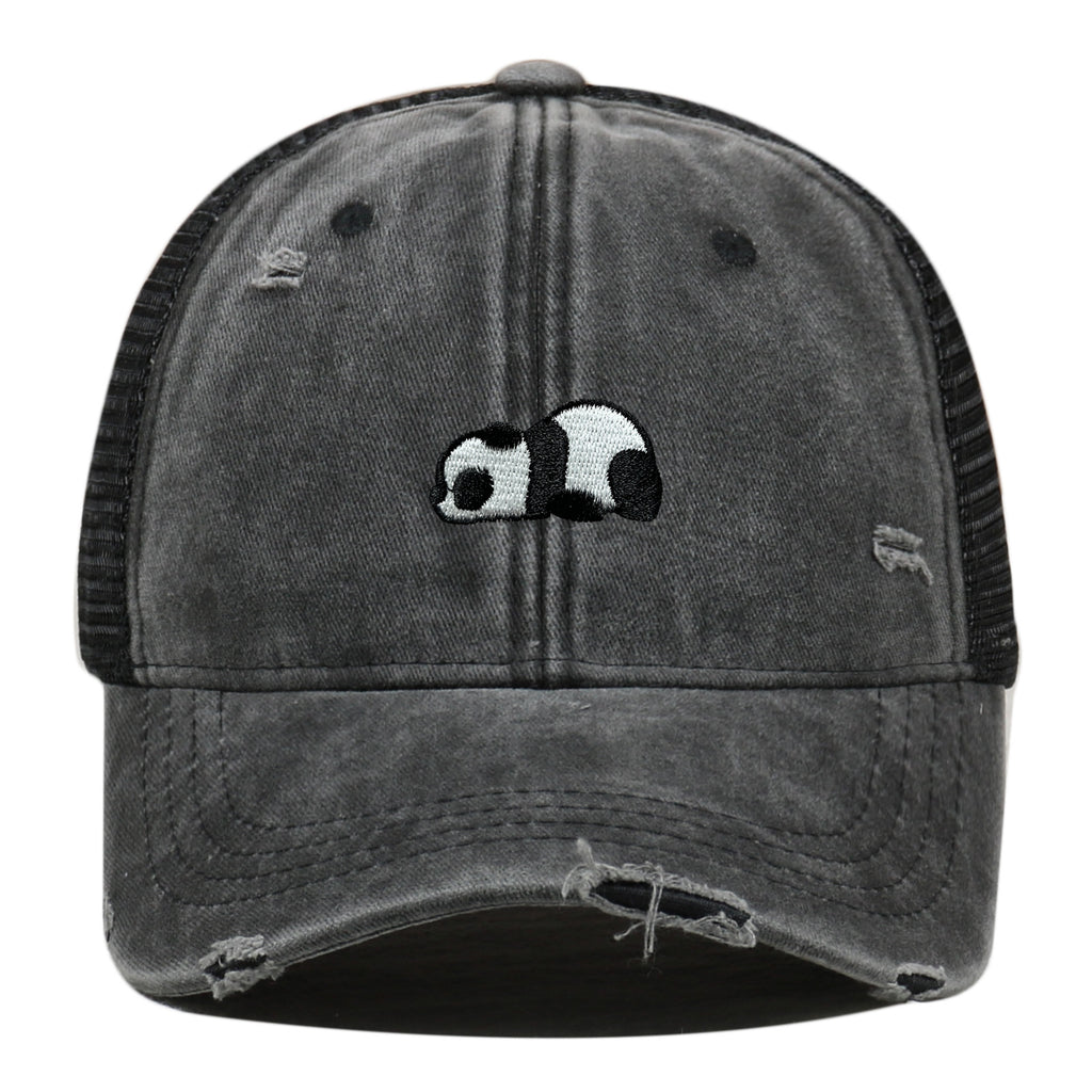 Water Washed Hole Panda Embroidered Baseball Cap