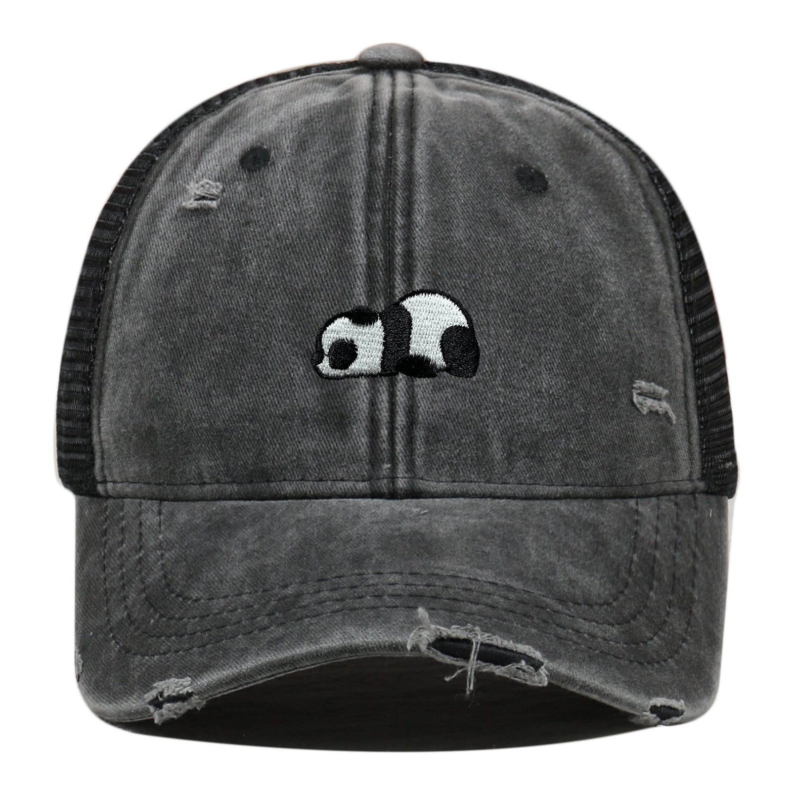 Water Washed Hole Panda Embroidered Baseball Cap