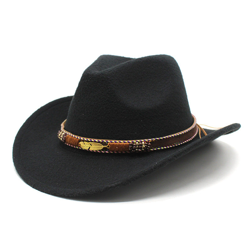 Ethnic Style Metal Feather Western Denim Top Hat