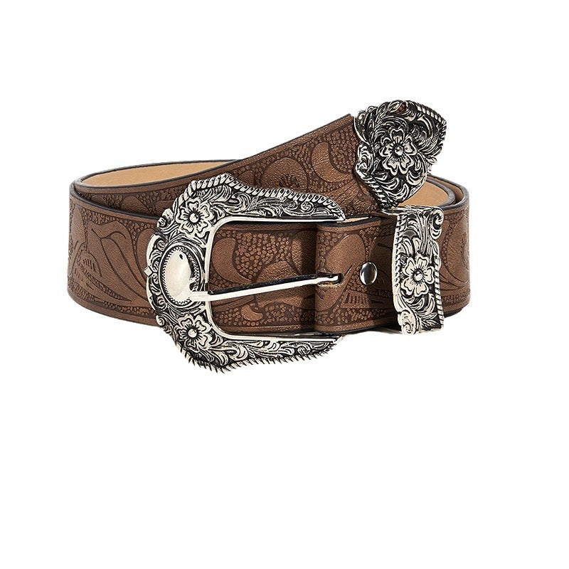Brown Texture Niche Pin Buckle Belt