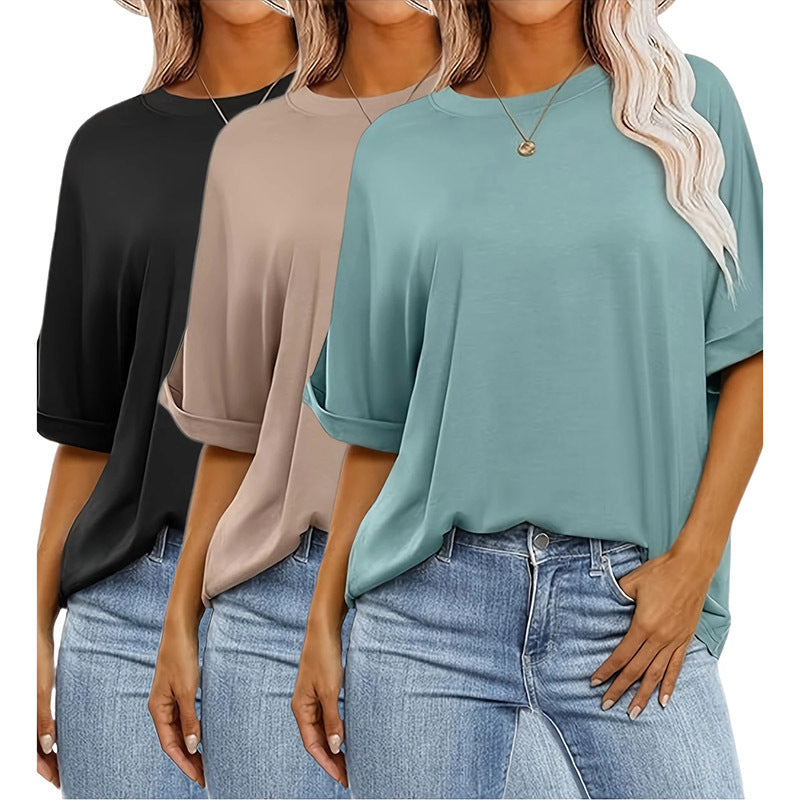 3 Pcs Women Oversized T-Shirt Short Sleeve Crew Neck Tee Tops Summer Casual Loose Tee T-Shirt