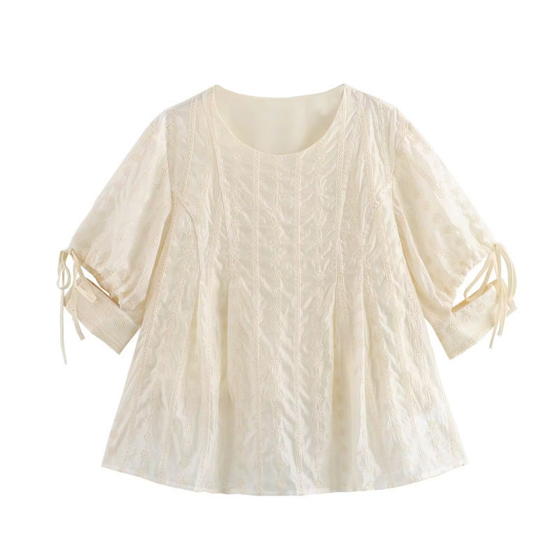 Women's New Loose Embroidered Half Elastic Shorts Short Sleeve Top Suit