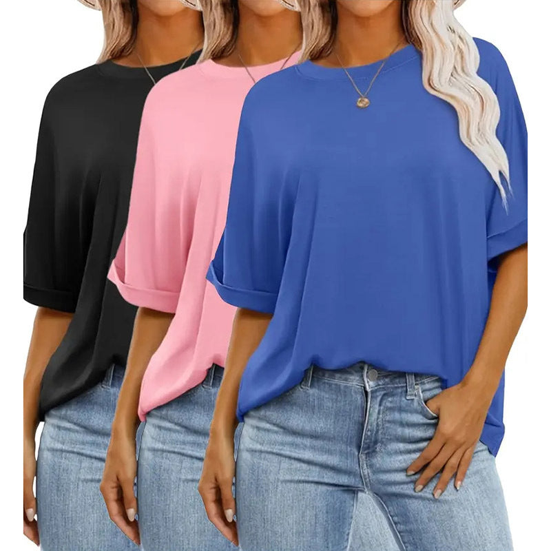 3 Pcs Women Oversized T-Shirt Short Sleeve Crew Neck Tee Tops Summer Casual Loose Tee T-Shirt