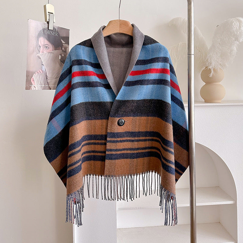 Tassel Wool Cloak Double-sided Shawl Multi-functional Warm Scarf