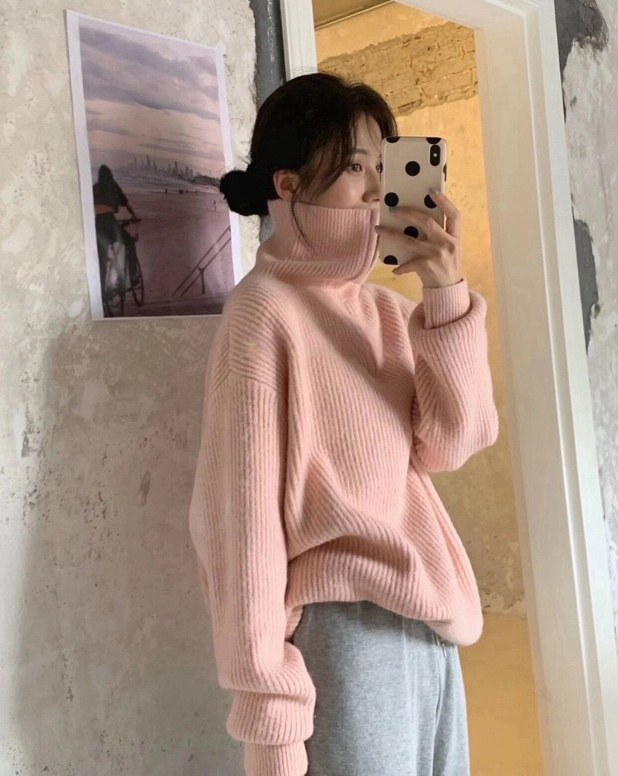Women's Solid Color Loose Zipper Lapel Stand Up Sweater
