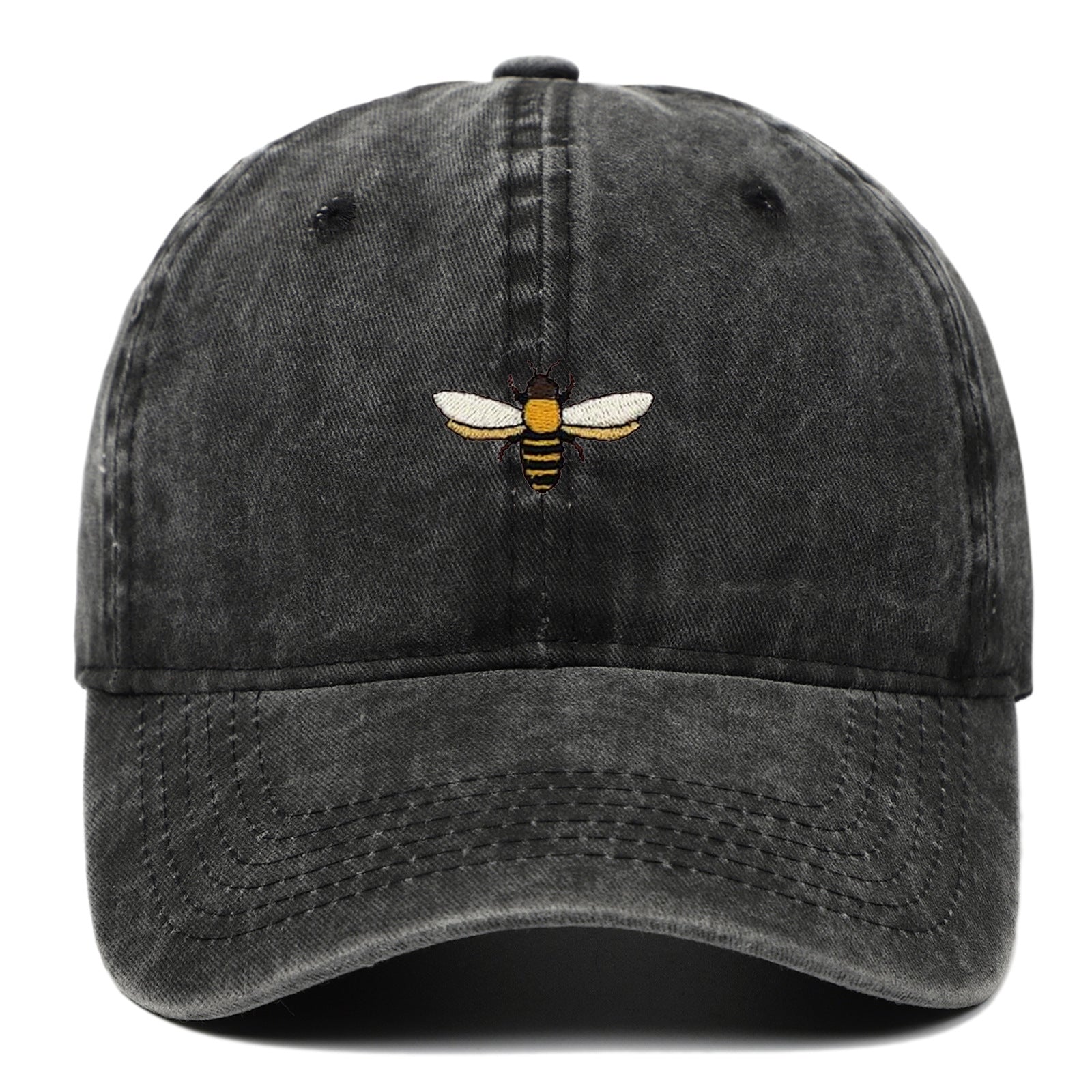 Bee Embroidered Baseball Cap Vintage Distressed