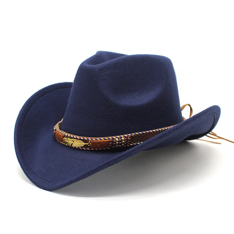 Ethnic Style Metal Feather Western Denim Top Hat