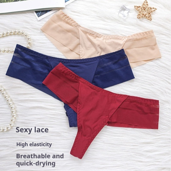 Women's Striped Sexy Lace Edge Seamless T-back