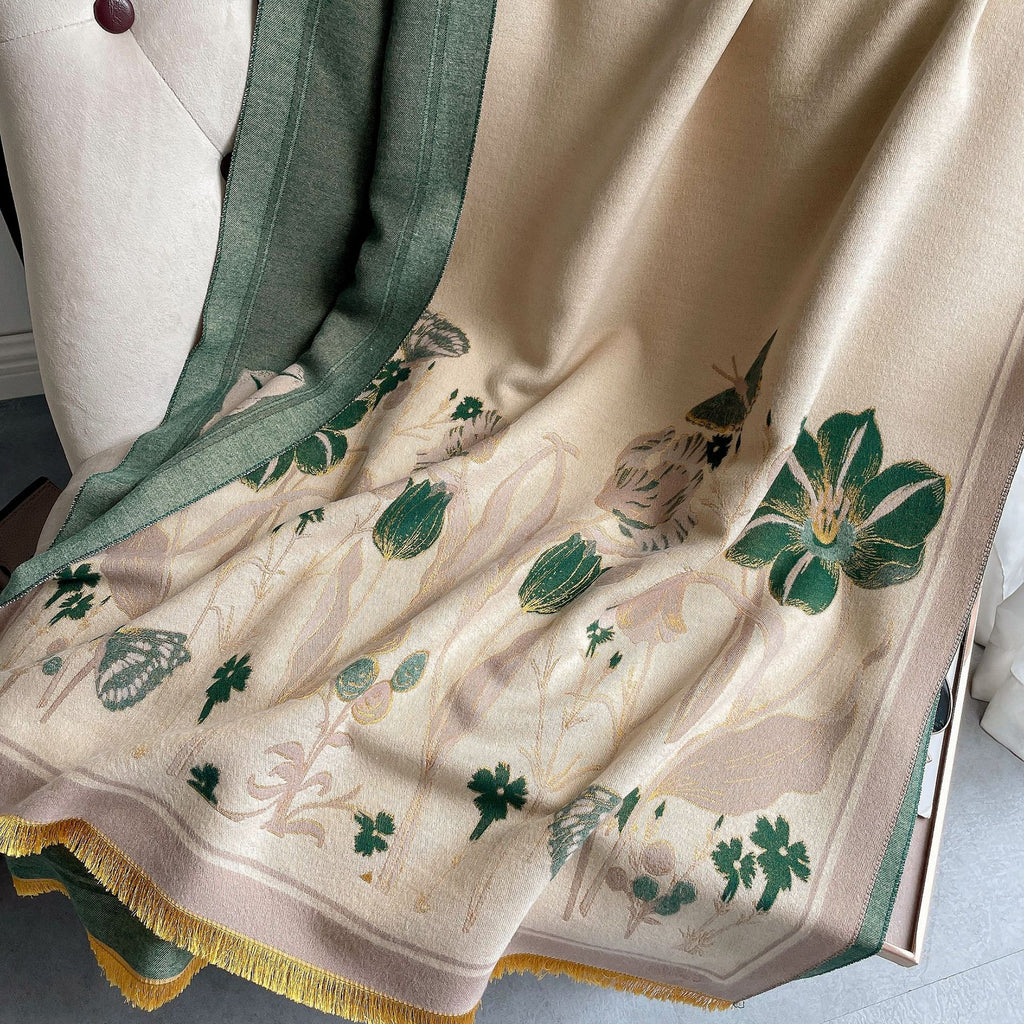 Autumn And Winter Cashmere-like Warm Jacquard Flower Decorative Air Conditioning Shawl