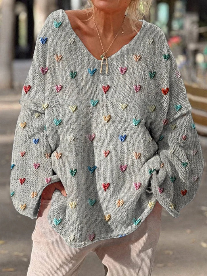 Women's Autumn Winter Lazy Style Loose V-neck Printed Pullover