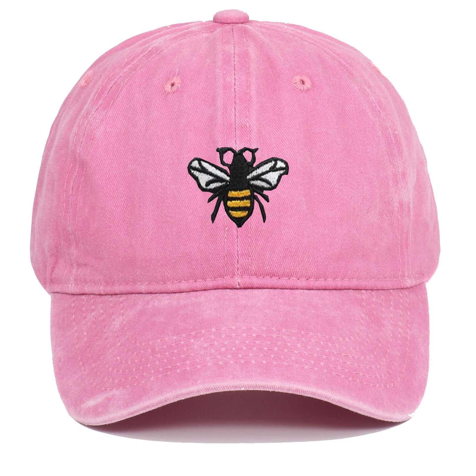 Bee Embroidery Baseball Cap Vintage Worn Looking Washed-out