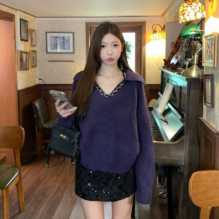 Women's New Retro Loose Slim-fit Knitted Sweater