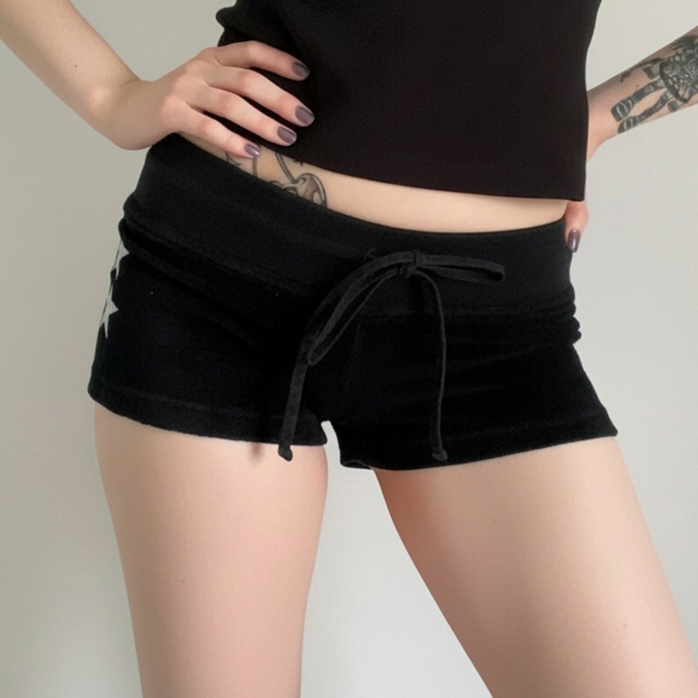 American-style Streetwear Star-print Low-rise Lace-up Casual Shorts