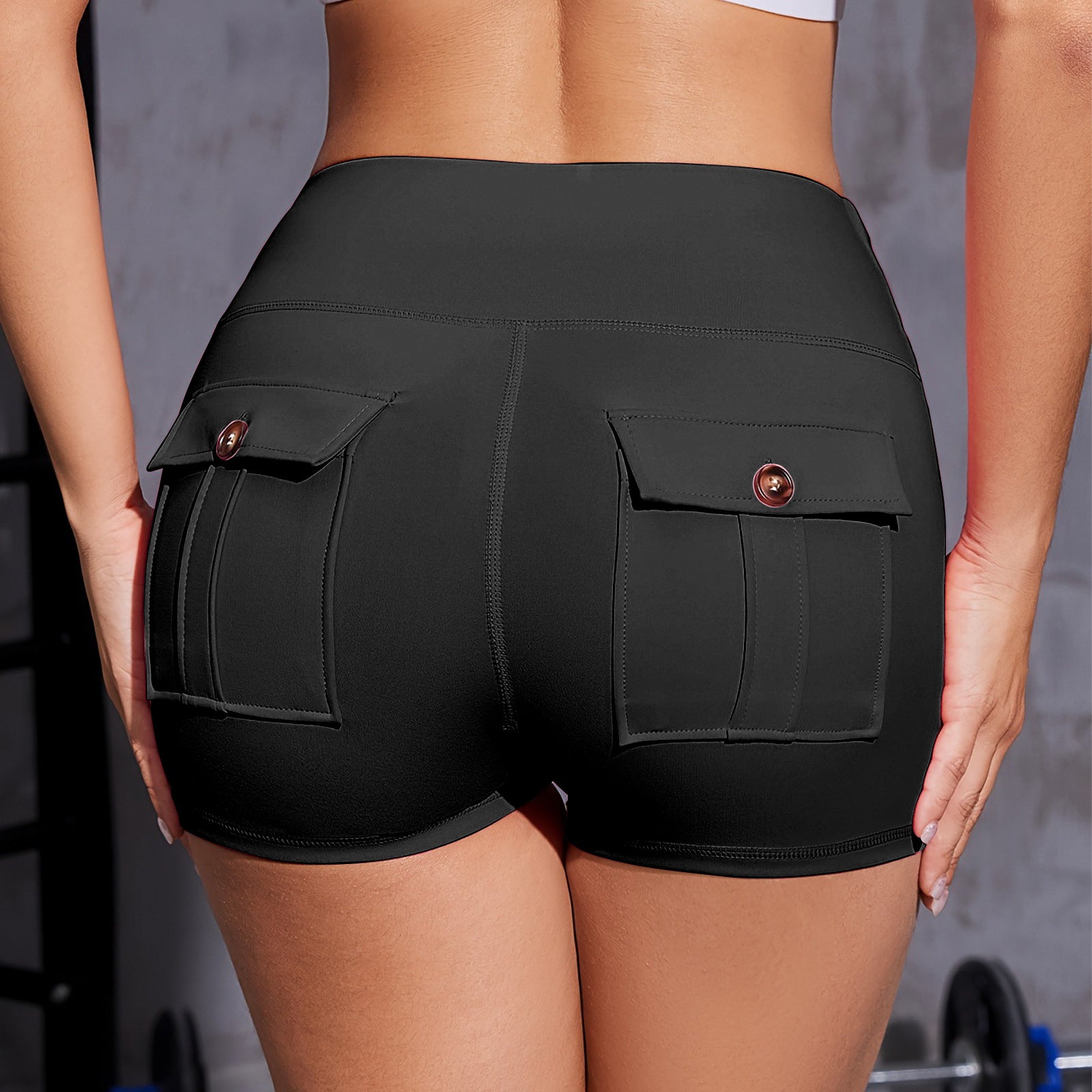 High-waisted Pocket Three-point Butt-lifting Running Fitness Shorts