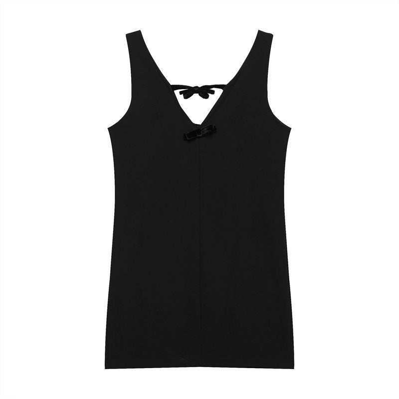 Elegant Velvet Bowknot Decoration Short Dress Sling