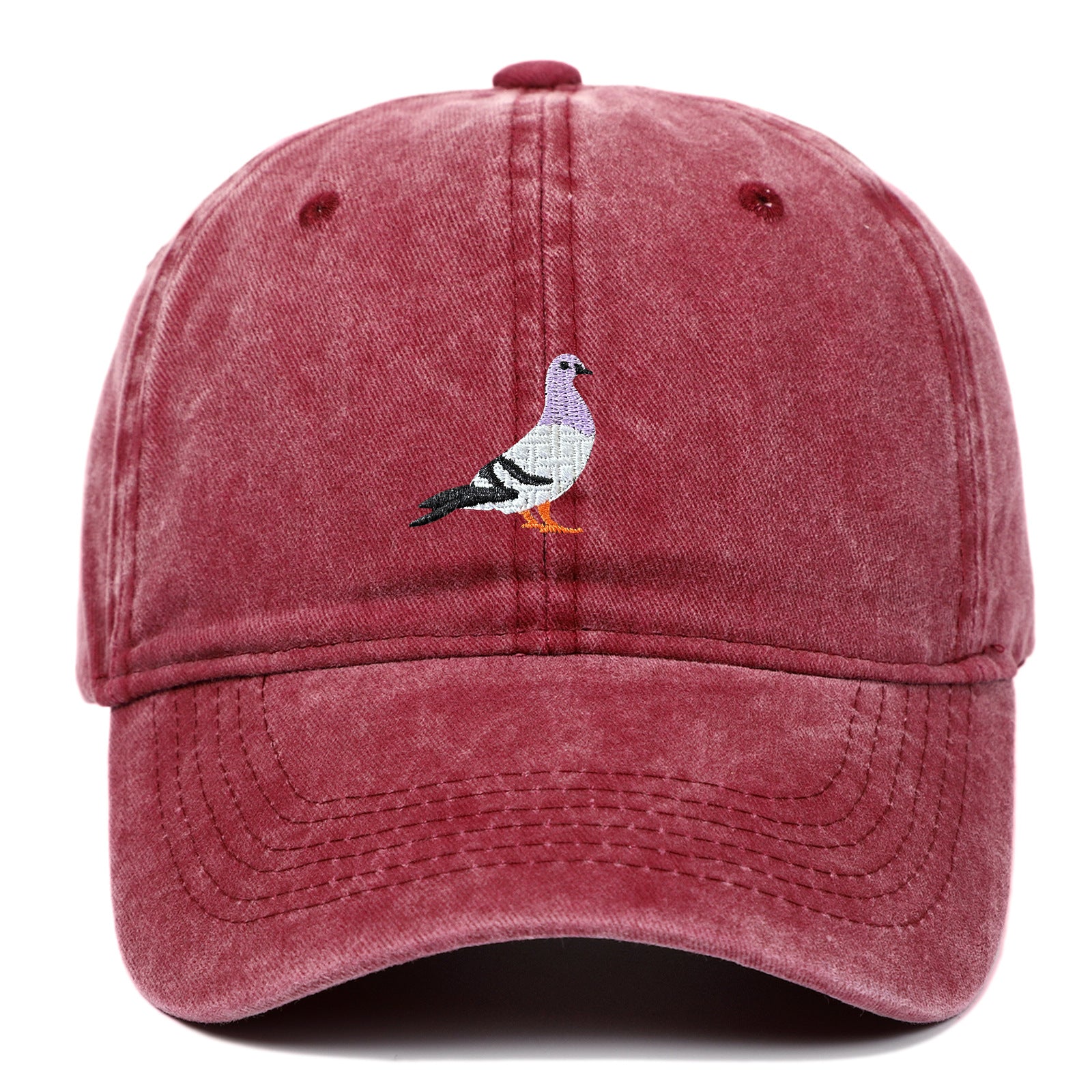 Pigeon Embroidered Washed Sun Hat