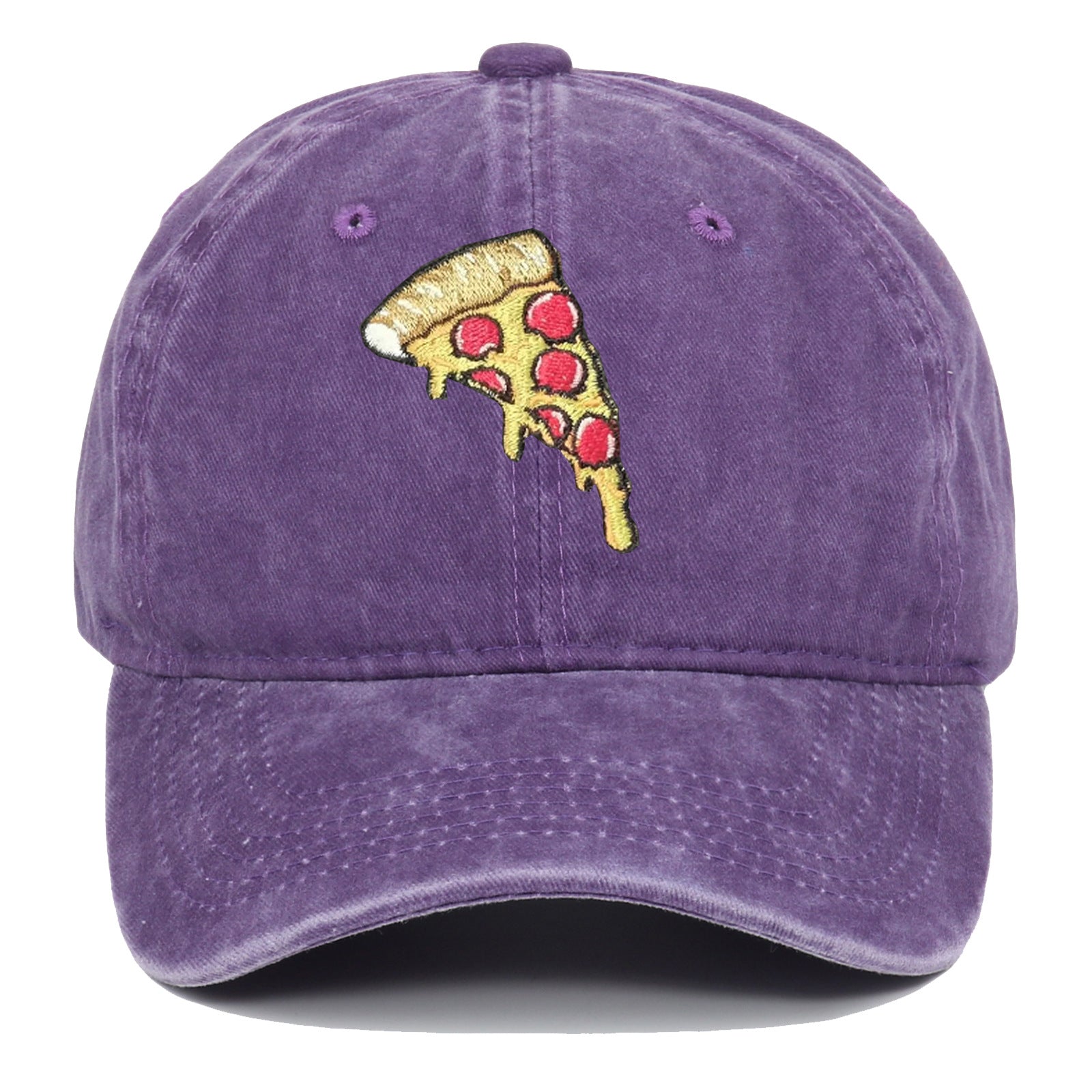 Pizza Embroidery Soft Top Baseball Cap Retro Worn Looking Washed-out