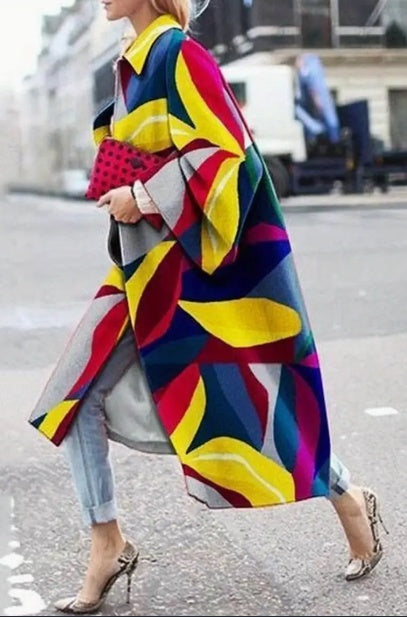 Bell-sleeve Printed Loose-fitting Ladies' Coat