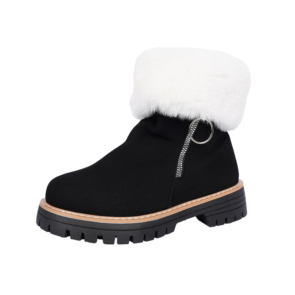 Thick Sole Side Zipper Fashion Simple Furry Casual Cotton Boots For Women