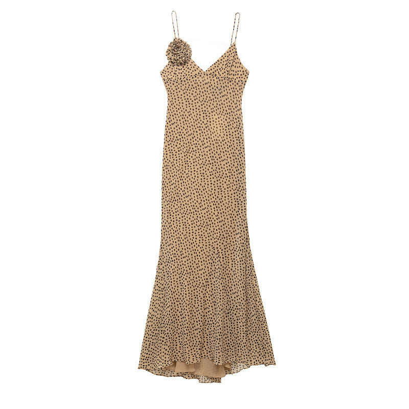 Pure Desire Style Flower Decoration Polka Dot Length Dress