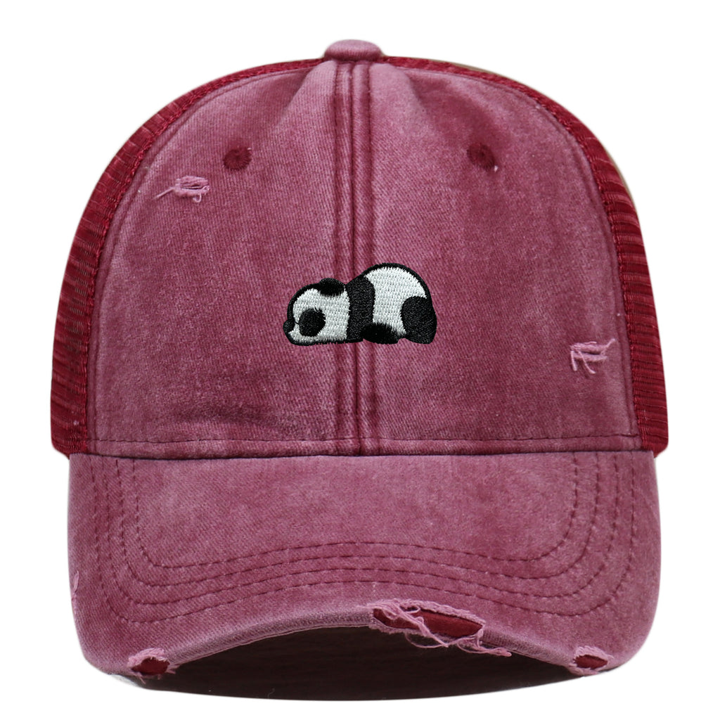 Water Washed Hole Panda Embroidered Baseball Cap