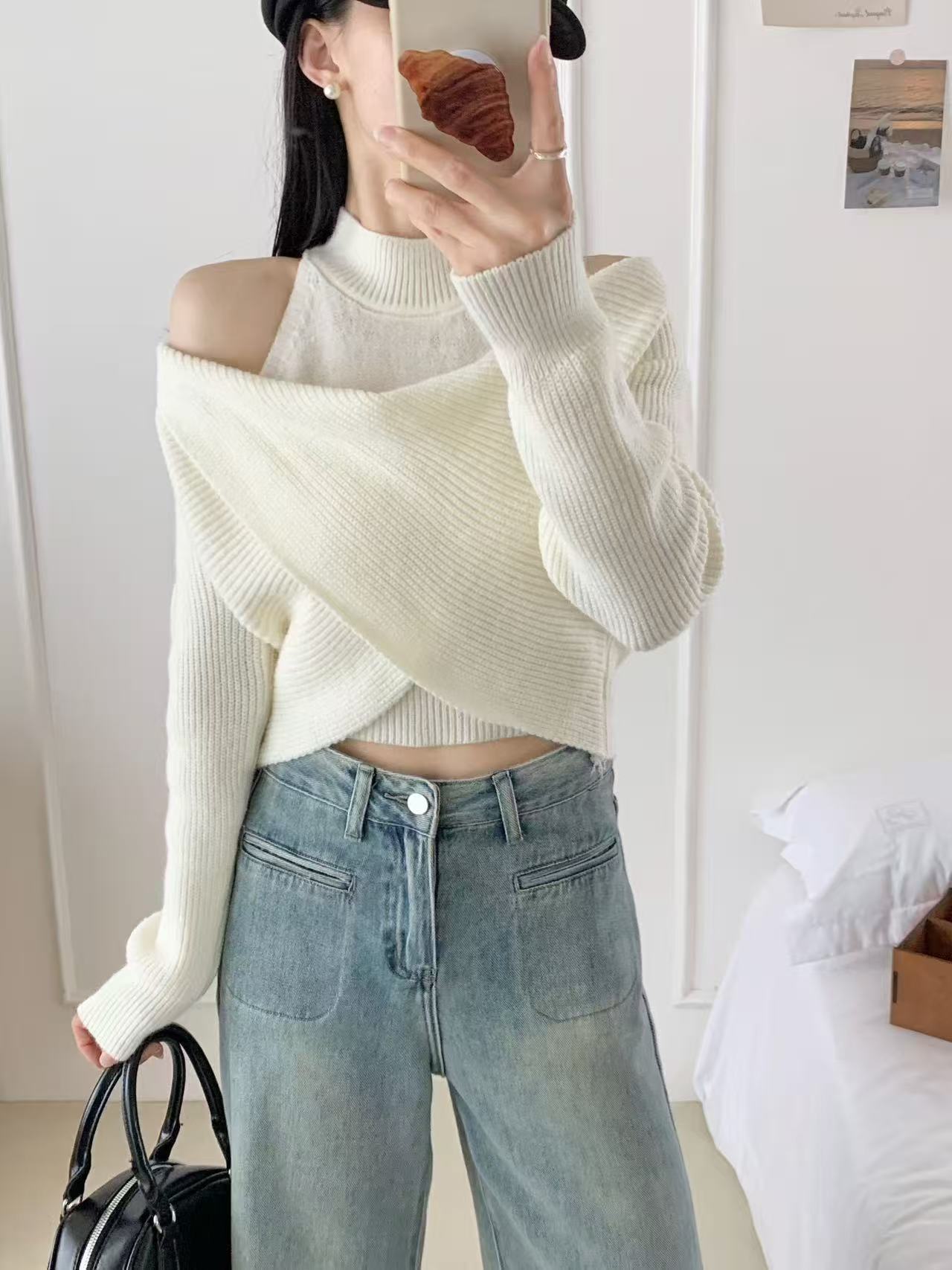 Women's Half-Neck Fake Two-Piece Knitted Sweater