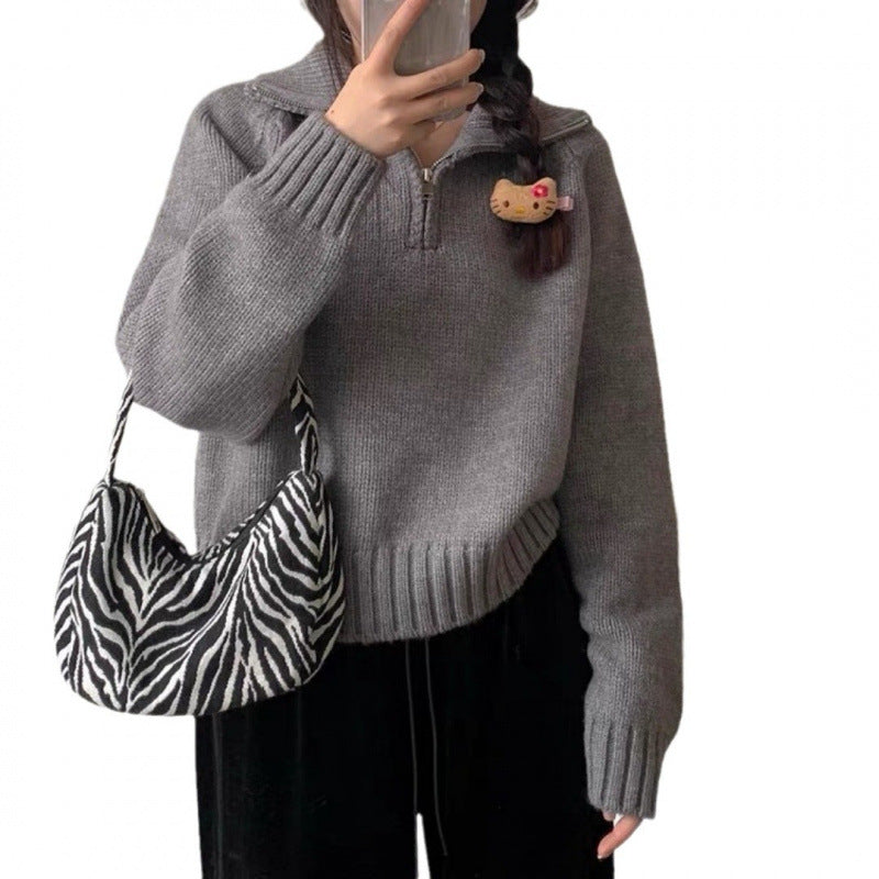 Women's Half Turtleneck Sweet Youthful Loose Half-zip Sweater
