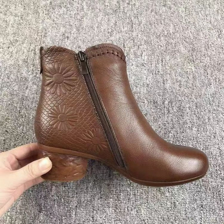 Winter Soft-soled Anti-slip Chunky Heel Warm Fleece-lined Cold-proof Boots