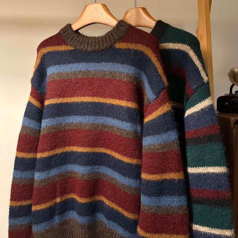 American-style Vintage Premium Striped Crewneck Sweater