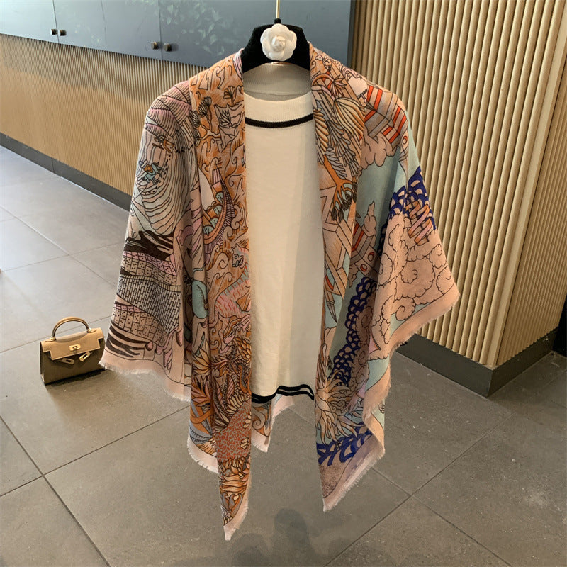 Sunscreen Large Kerchief Thin Silk Scarf Air-conditioned Room Outer Shawl