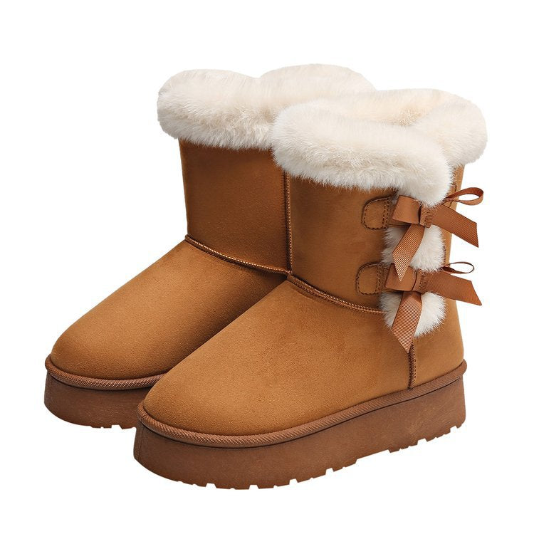 Women's Bow Retro Birkenstock Fleece Lined Thickened Ankle Boots