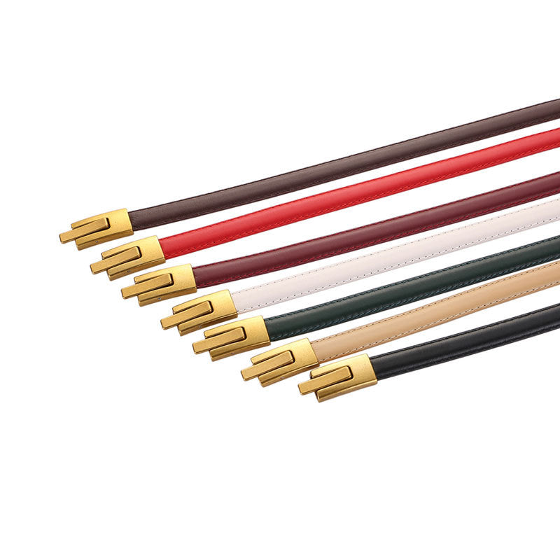 Women's Leather Thin Belt First Layer Cow Leather Button