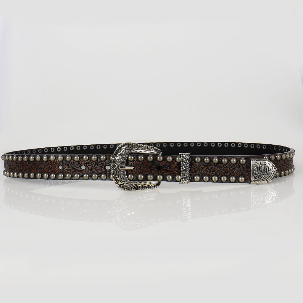 Women's Vintage Threading Rivet Embossed Pin Buckle Belt
