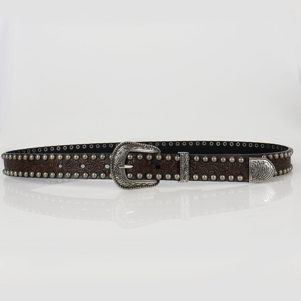 Women's Vintage Threading Rivet Embossed Pin Buckle Belt