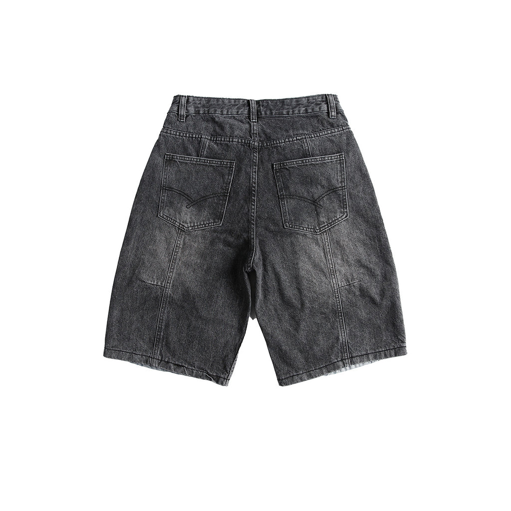 Retro Patchwork Denim Shorts Men's Business Shirt Shorts